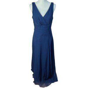David's Bridal Long Chiffon Surplice Tank Dress in Marine Blue Women's Size 10